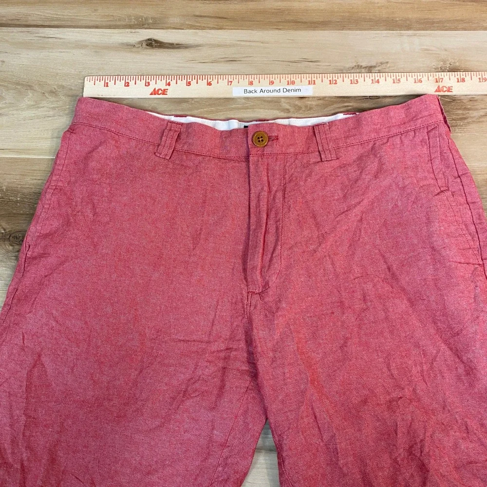 J. Crew Gramercy Shorts Mens 33 Red Cotton Chambray Chino